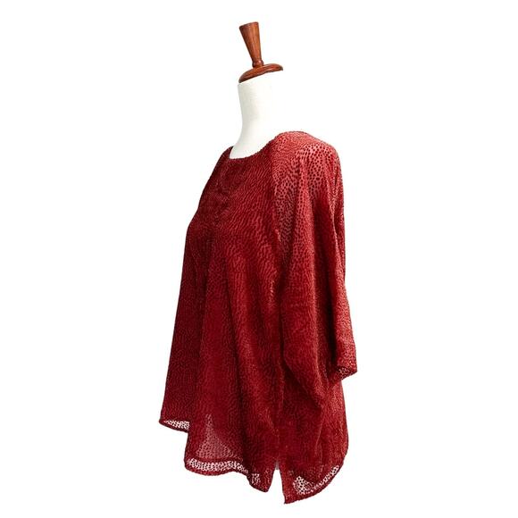 Jigsaw Top Women Size 10 Red Tufted Velvet Dots‎ Dressy Layered Blouse (15) - Picture 2 of 11